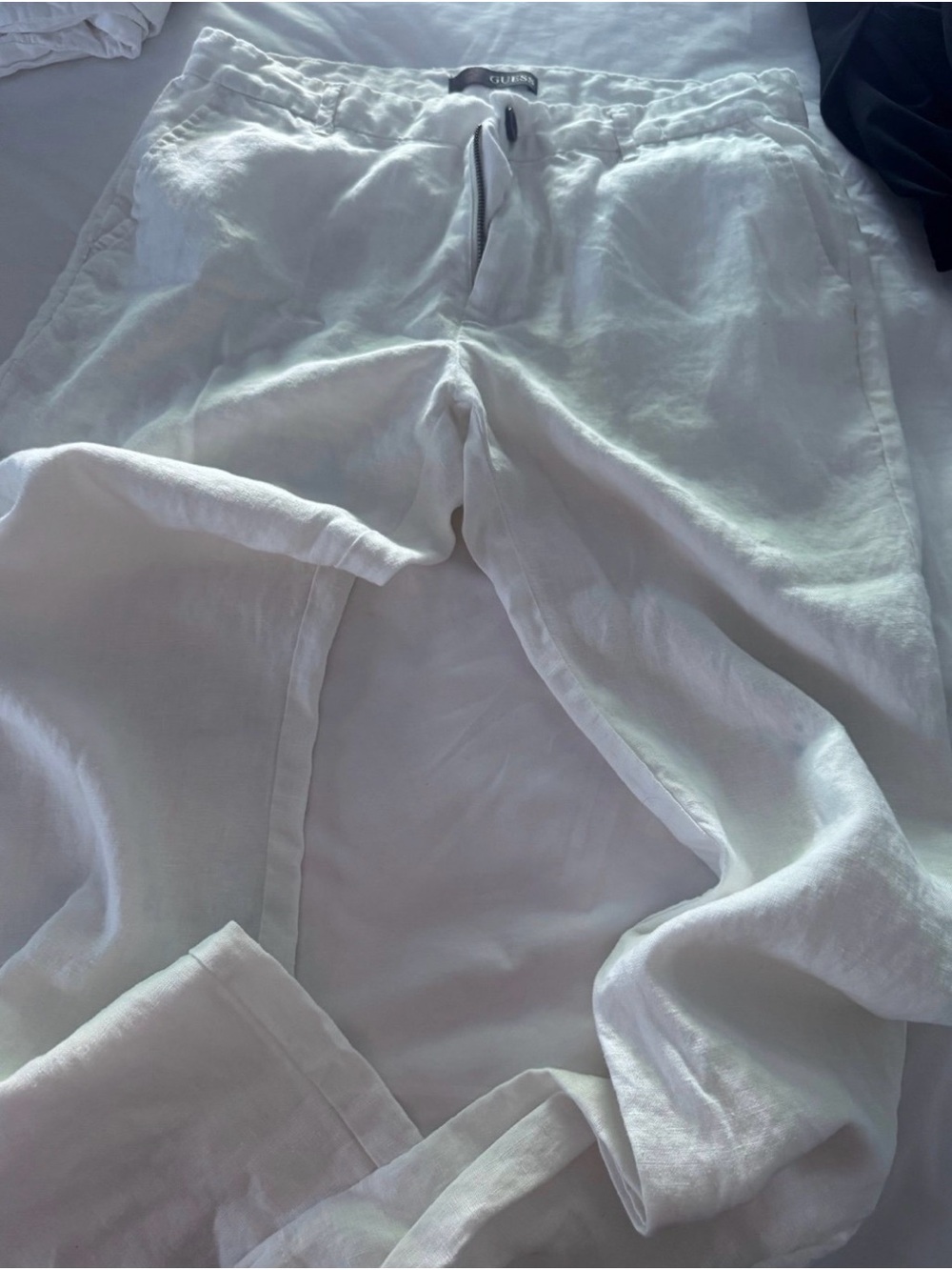 Guess Men's White Linen Drawstring Chinos